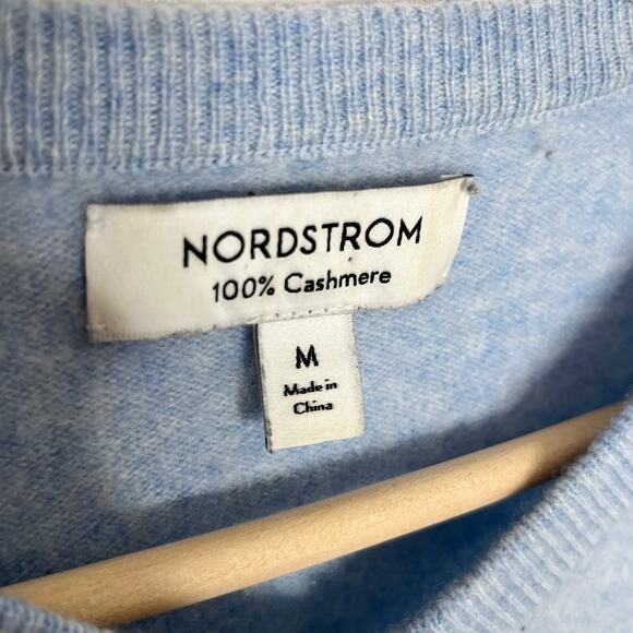 Nordstrom Long Sleeve Cashmere Pullover Sweater Men Medium Blue V Neckline FLAW - Picture 5 of 10